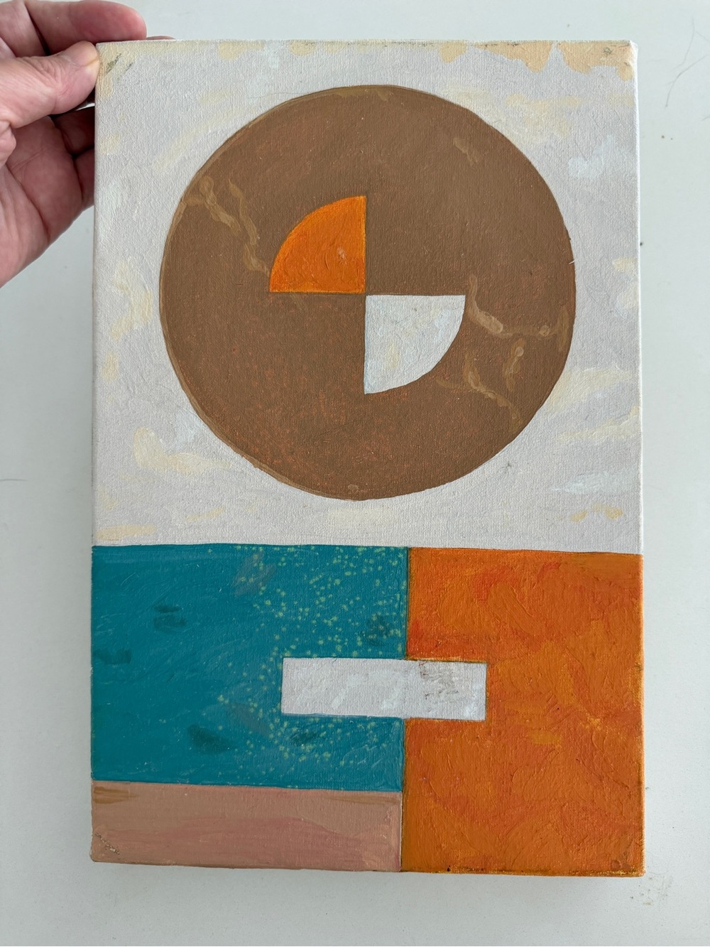 Original MCM Geometric Abstract Canvas Painting, Minimalist, Retro, 8.5" x 12”